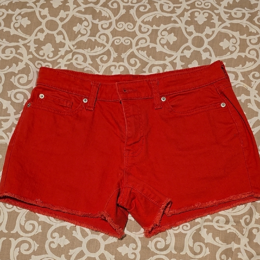 Vibrant Red Jean Shorts with Raw Hem
